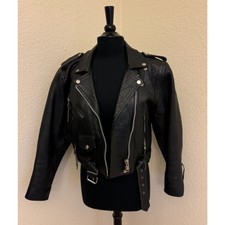 Women's Genuine Leather Classic Biker Motorcycle Jacket - Sz M