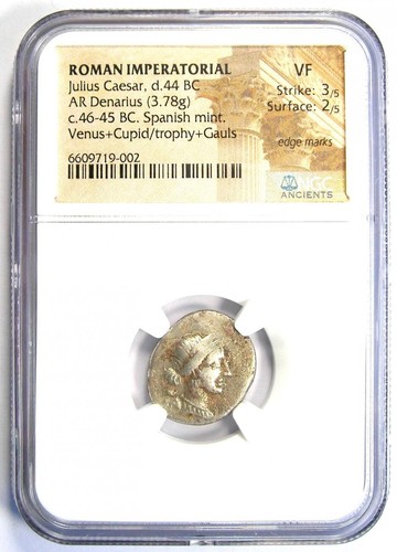 Julius Caesar AR Denarius Silver Venus Coin 46 BC - Certified NGC VF - Picture 2 of 5