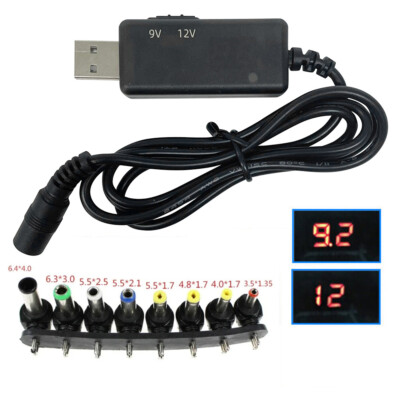 USB 5V to DC 9V 12V Step UP Converter Module Power Boost Adapter Cable + 8 Plug