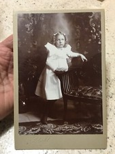 antique cabinet card photo pretty pensive girl w/ringlets posing in studio 1920