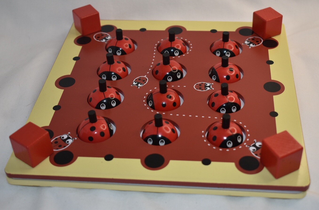 Vintage Toys R Us Wooden Memory Matching Puzzle Game with Red Ladybugs