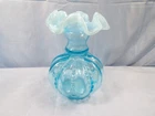 Fenton Blue Opalescent Glass Beaded Melon Vase 5 3/4" Tall