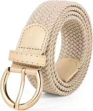 JASGOOD Women Braided Woven Elastic Stretch Belt Fit Size 25"-28", A-beige 