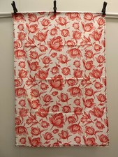 Vtg Spring Season Red Tulip Cotton Tablecloth 35.5 x 51 Hand Embroidered Trim