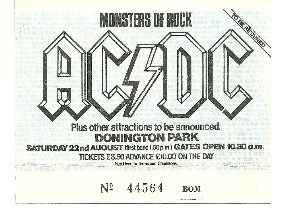 An AC/DC Concert Ticket From Donington Park Stock Photo, 51 OFF