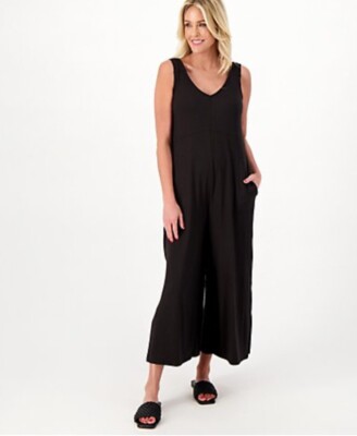Cuddl Duds Regular Wide Leg Flexwear v-Neck Jumpsuit Black Medium