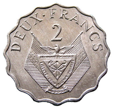 RWANDA 1970 2 FRANCS FAO, ALUMINIUM Scalloped UNC yes we do combine postage