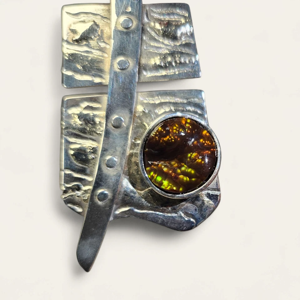 AAA+ Colgante Ágata de Fuego en Montura Italiana de Plata 925 con Cadena de Ley de 50 cm Foto 2 de 3