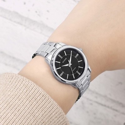 Casio LTP-1303D-1AVDF Womens Watch Metal Band Silver Black Original New