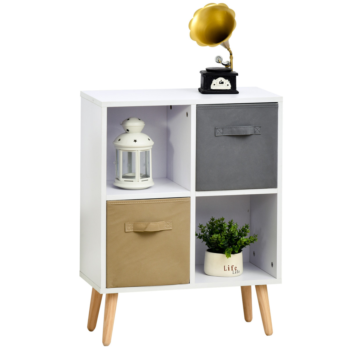 Homcom Freestanding 4 Cube Storage Cabinet Unit Bookcase W/ 2 Drawer - 54.5Cm X 24Cm X 69.5Cm - Image 2