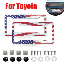 2pc Stainless Steel License Plate Frame Flag Style With Screws Caps For Toyota