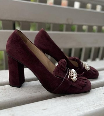 Women Navyboot Heels Burgundy Leather 39.5