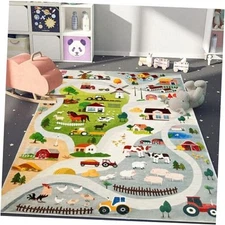 Kids Rug Farm Carpet 3.3x5Ft Farmhouse Animal Rug for Boys Girls Room Road Car 