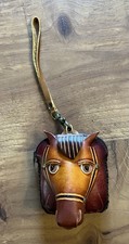 Genuine Leather Brown and Red Horse Coin Purse Key Chain Zip Closure Handmade