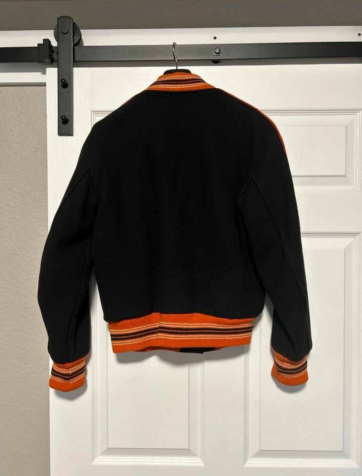 VINTAGE 50s 60s Butwin Wool Varsity Jacket Black Orange Mens Medium - Image 2 of 4