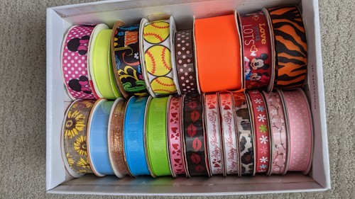 ASSORTED RIBBON LOT--21 SPOOLS--NEW & PARTIAL