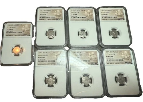 1772-1783 Mexico 1/2 Real El Cazador Silver Shipwreck Coin NGC Graded Lot Set 7