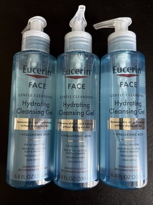 3x Eucerin Hydrating Cleansing Gel Hyaluronic Acid Makeup Remover 6.8 FL. Oz.