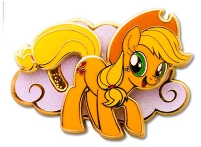 Embossed Enamel Lapel Pin Badge - My Little Pony Movable Applejack NEW Glitter