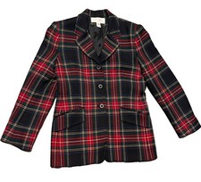 Jones New York Women's Blazer Size 8 100 Wool Plaid Tartan USA Made Vintage