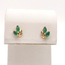 14k Gold Natural Marquise Emerald Stud Earrings May Birthstone New