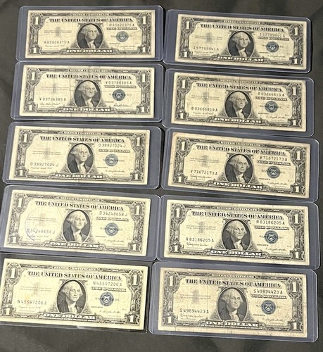 LOT OF 10 $1 SILVER CERTIFICATES 1935 & 1957 Very Good Condition Notes