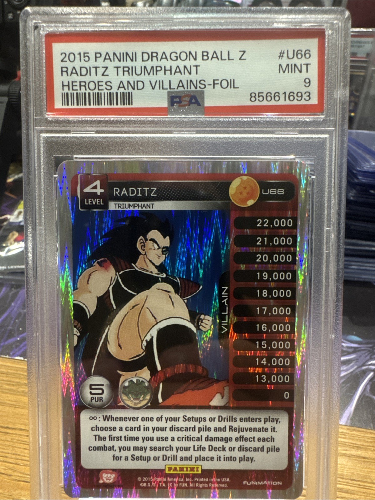 DBZ Dragon Ball Z TCG Panini Heroes & Villains U66 Raditz, Triumphant Foil PSA 9