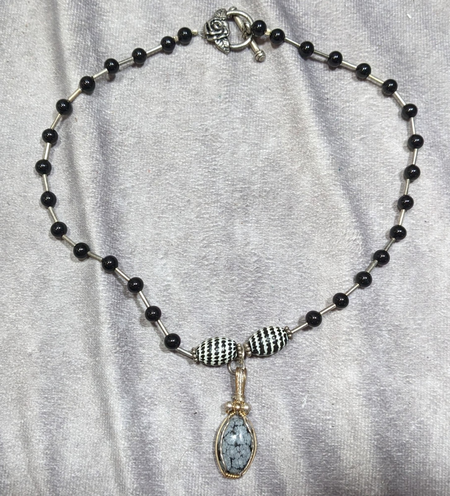 Handmade Snowflake Obsidian Wire Wrapped Pendant … - image 5