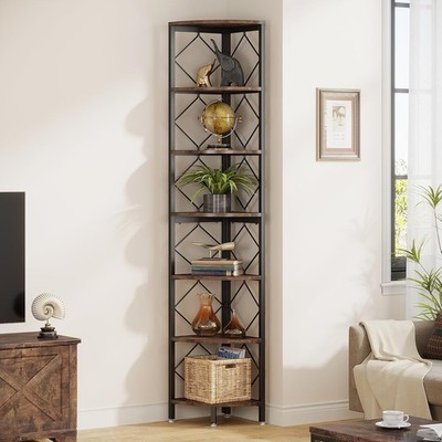 Tribesigns 7-Ebenen Eckregal, 200cm extra Höhes Eck-Bücherregal für Wohnzimmer