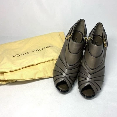 LOUIS VUITTON Bottine À Bout Ouvert Gris Marron Pour Femme 38.5 - Photo 1/4