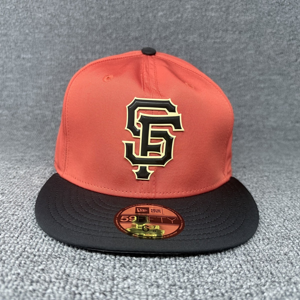 New Era 59FIFTY San Francisco Giants SF Fitted Hat 6 7/8 Coral Red Black Gray UV