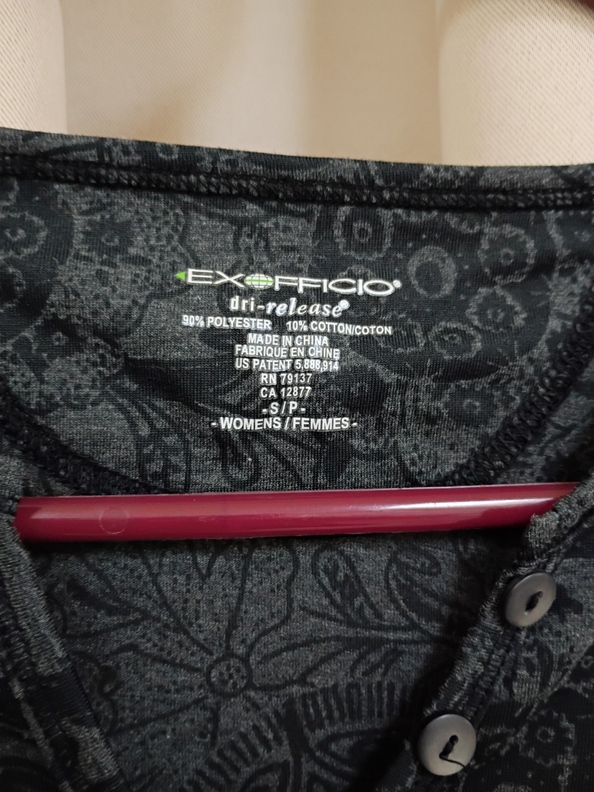 Exofficio Top Tee Women's Dri-release Gray/Black Floral Lightweight Size S