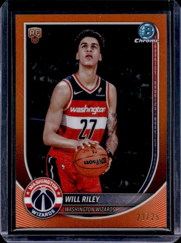 2025-26 Bowman Will Riley Chrome Orange Refractor Rookie RC #/25 Wizards