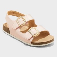 Cat  Jack Girls Reagan Footbed Pink Patent Pearl Buckle Sandals Size 5 Toddler
