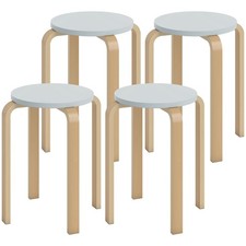 HOMCOM Set 4 Sgabelli Impilabili Rotondi in Legno Grigio Ø40x45 cm