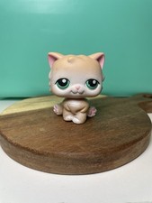 Littlest Pet Shop LPS 129 Cream Beige Tan White Persian Kitty Cat, Green Eyes