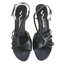 Nina Black Satin Rhinestone Strappy High Heel...
