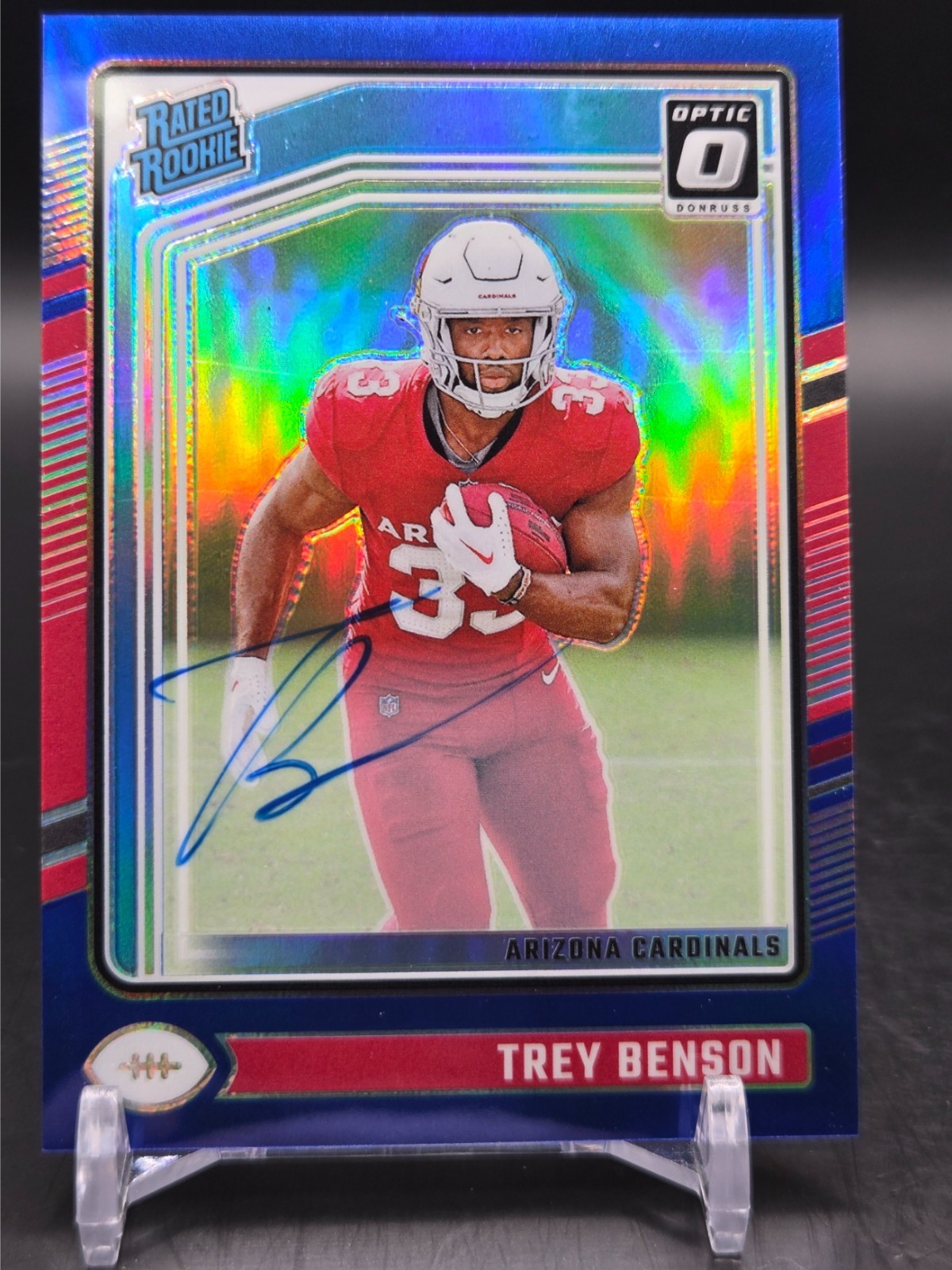 2024 Donruss Optic - Trey Benson Rated Rookie #293 - Blue Auto 83/99 - Cardinals