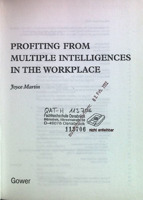 Profiting from Multiple Intelligences in the Workplace Martin, Joyce:
