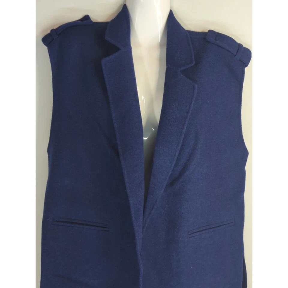 Chaleco Sandro Paris Azul Lana Cinturón Abrigo Largo Exterior Topper Capa Talla 8 Foto 2 de 4