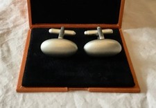 Simon Carter Nickel Oval Egg Satin Finish Cufflinks Bullet Back NEW