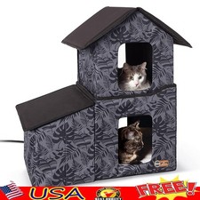 Heated Cat House 2 Story Insulated Outdoor Shelter Dining Room Multi Cat Warmth