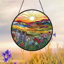 Mountain Landscape SunCatcher, Stained Glass Garden Decor, Nature View