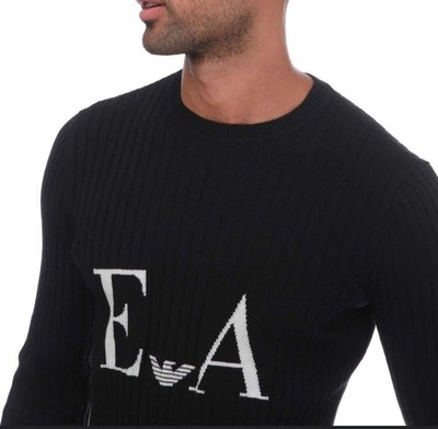 Emporio Armani schwarzer gerippter Kaschmirpullover XL 34'' Brustumfang UVP 500 £ #AS408 Symbol