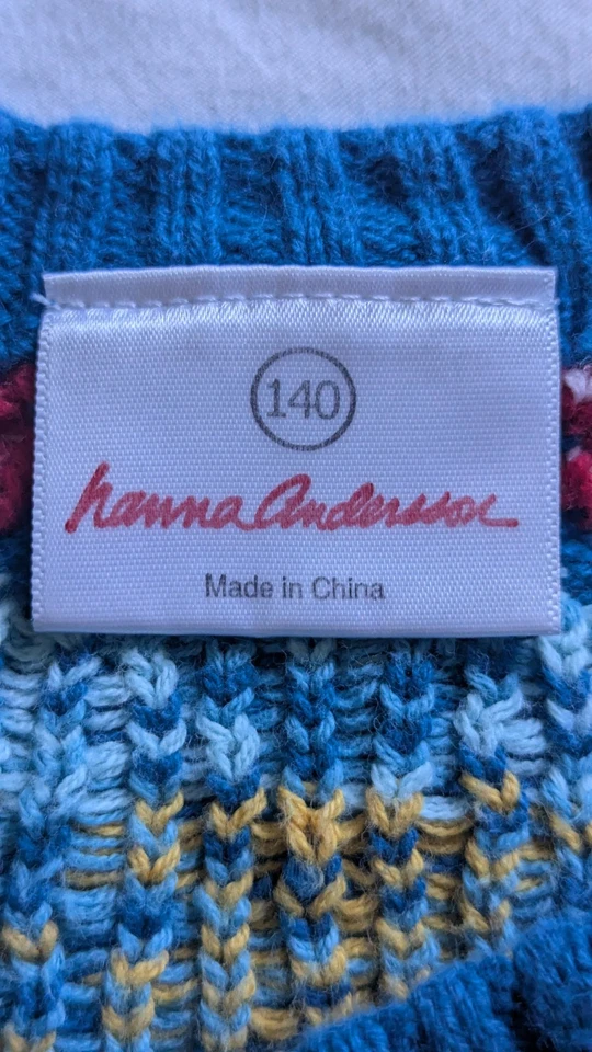 Suéter tejido nórdico azul amarillo rojo Hanna Anderson talla 10 (140) para niñas Foto 2 de 4