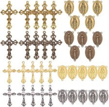 Tibetan Style Rosary Cross Charms and Center Miraculous Medal Easter Vintage ...