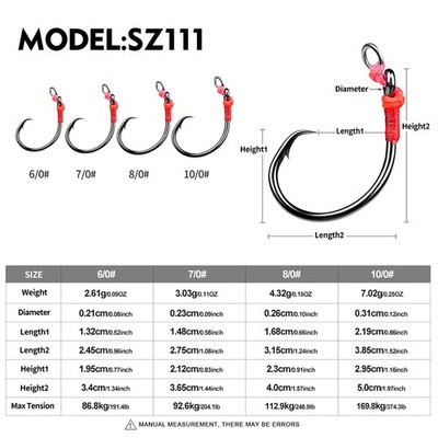 10pcs Big Game Fishing Jig Assist Hooks High Carbon Steel Circle Hook 6/0#-10/0#