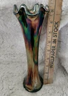 Fenton Butterfly And Berry Green Iridescent Swung Glass 9" Vase