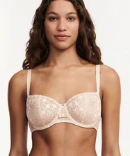 Chantelle 32C Day to Night Lace Unlined Demi Underwire Bra NWOT 15F50 Nude Blush