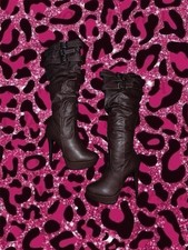 Brown faux leather knee high boots with buckle